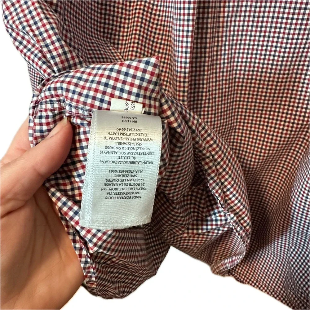 Polo Ralph Lauren Shirt Mens XL Classic Fit Gingham Check Navy Red Long Sleeve